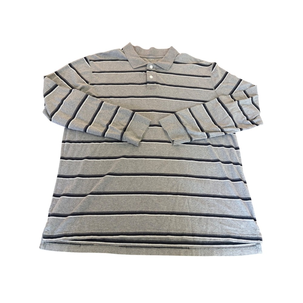 Sonoma Life Style Mens XLT Gray Striped Long Sleeve Rugby Polo Shirt Cotton